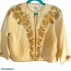 Vintage Beaded White Sweater, Custom Large